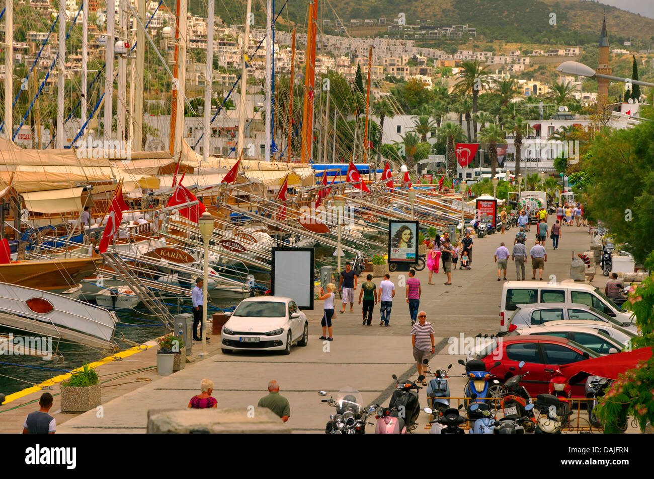 Quayside of the main harbour at Bodrum, Mugla Province, Turkey. Stock Photo