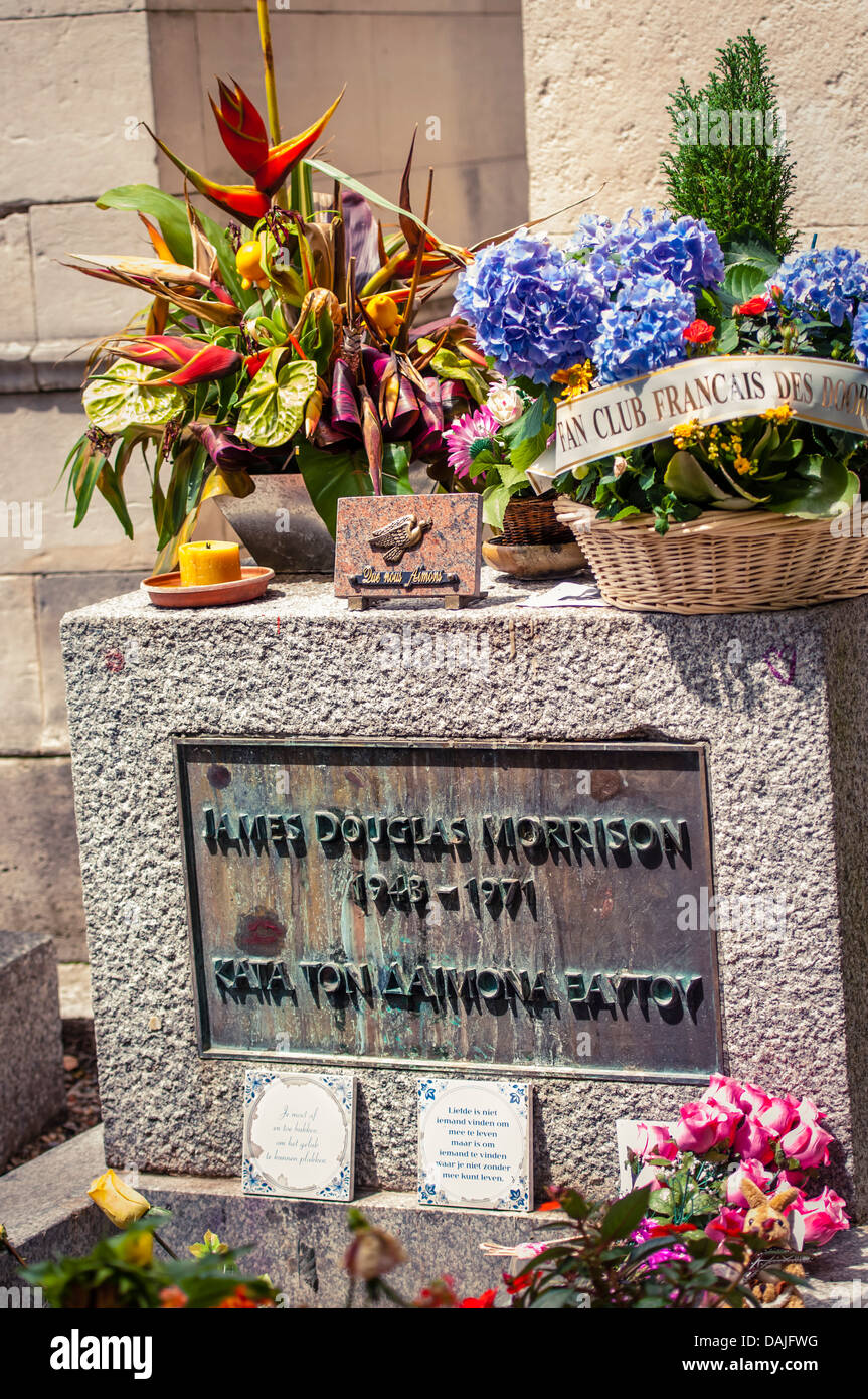 The grave of rock musician Jim Morrison in Père Lachaise cemetery, Paris, France Stock Photo