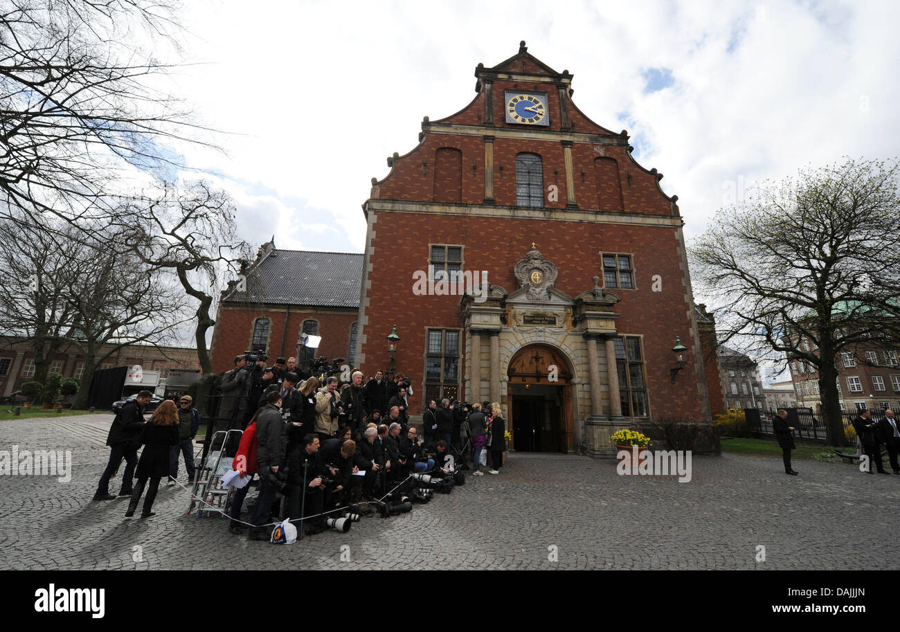 Journalists gather outside the Holmens Kirke (Holmens church) prior to ...