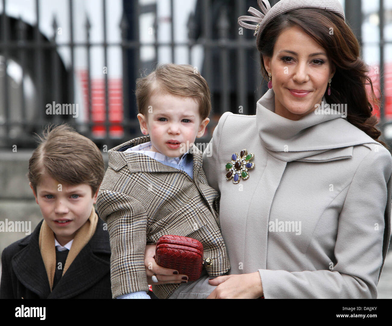 Danish Princess Marie and Prince Felix (L) and Prince Henrik (C) arrive
