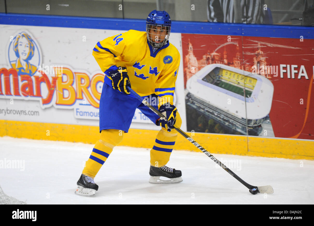 Sweden's Jeremy Boyce-Rotevall is pictured during the IIHF U18 World Ice Hockey Championships in Dresden, Germany, 19 April 2011. Photo: Thomas Eisenhuth Stock Photo