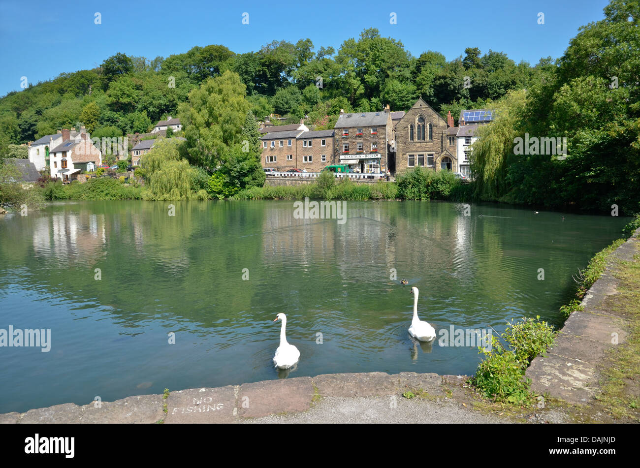 The corn mill pond  in Cromford in Derbyshire Stock Photo