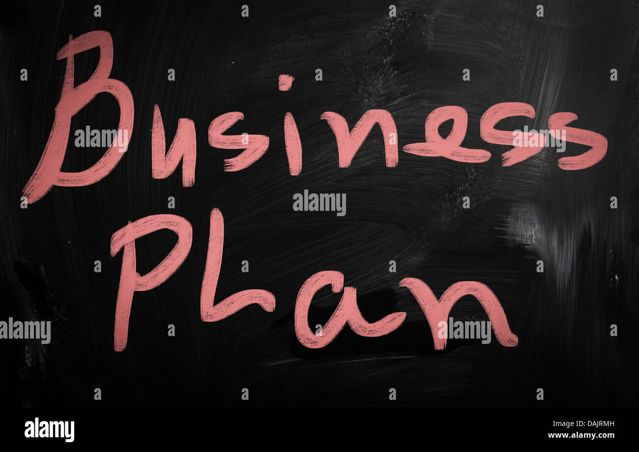 Business plan handwritten with white chalk on a blackboard Stock Photo
