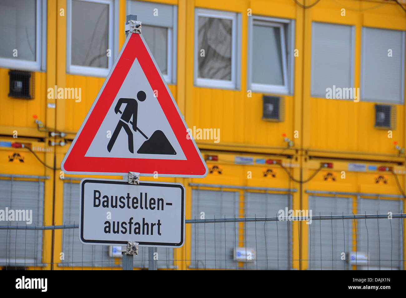 Construction site sign, construction site exit Stock Photo Alamy