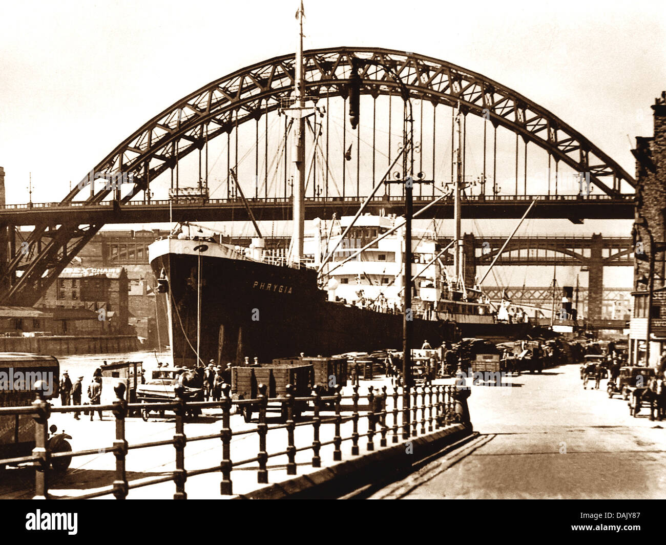Newcastle-Upon-Tyne Quay and Bridges probably 1920s Stock Photo
