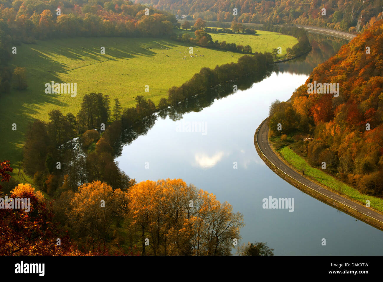 Maas river in autumn, Belgium, Dinant Stock Photo