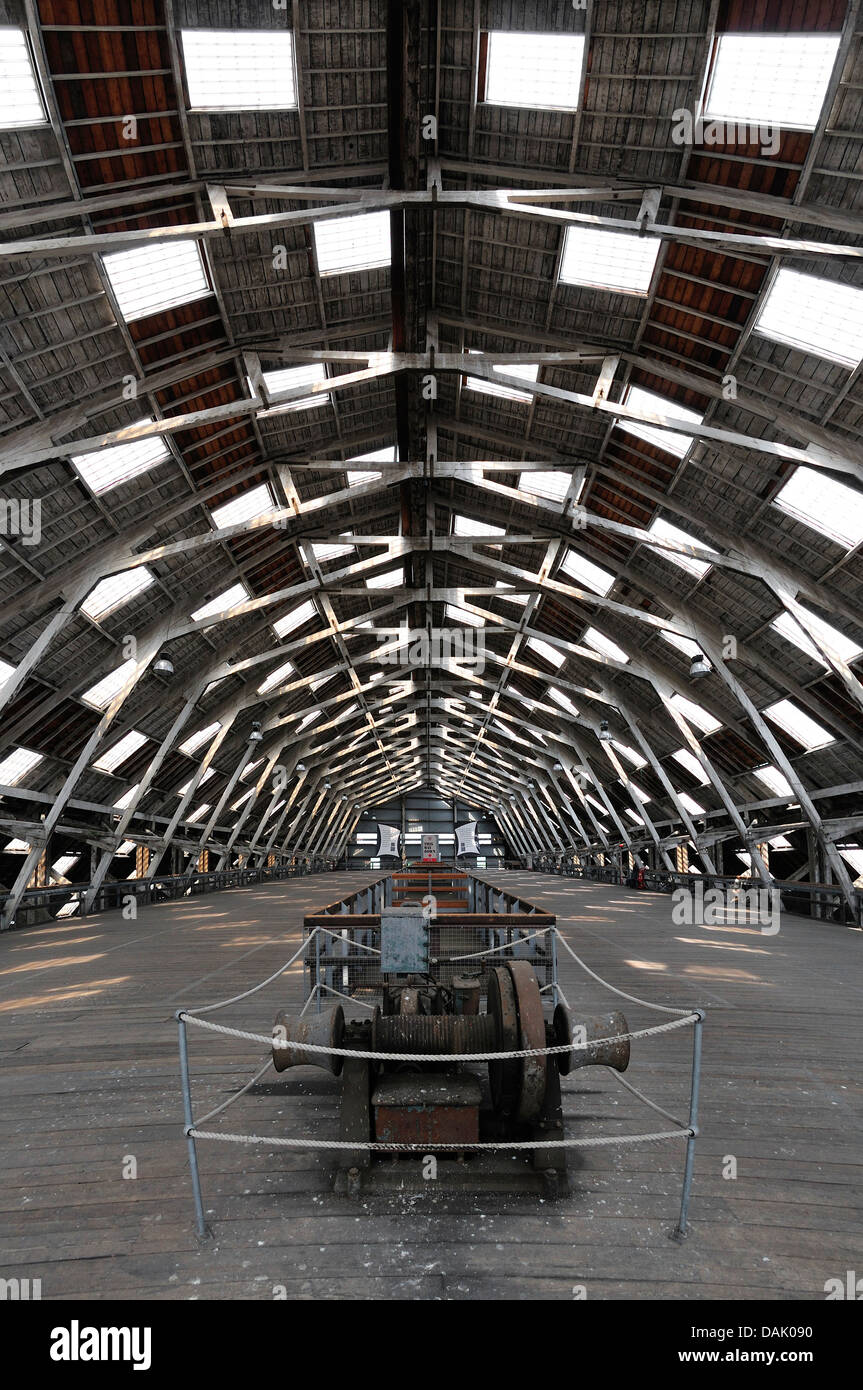 Chatham, Kent, England. Chatham Historic Dockyard. Covered slipway No 3 - The Big Space' - cantilevered timber frame Stock Photo