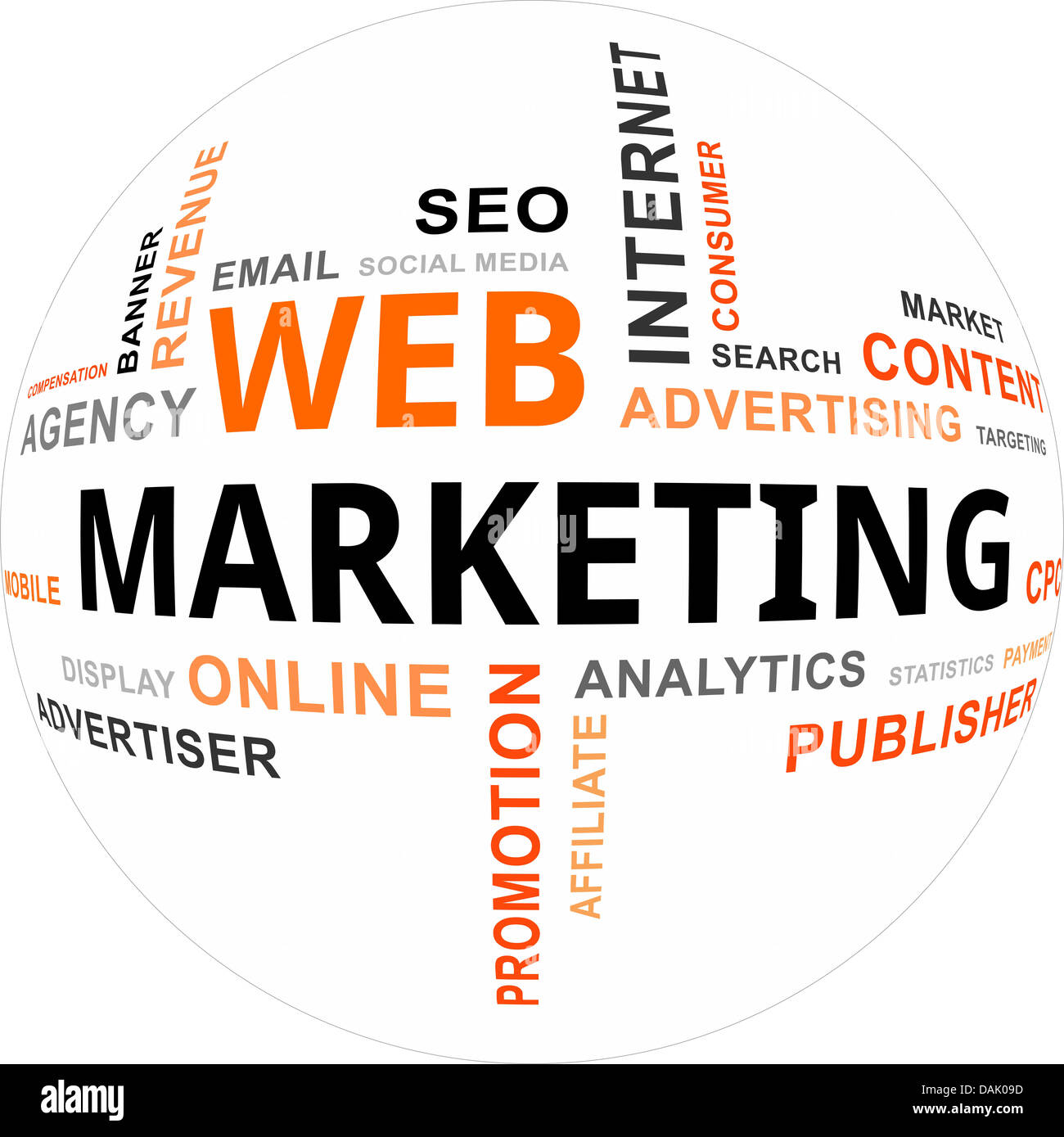 A word cloud of web marketing related items Stock Photo