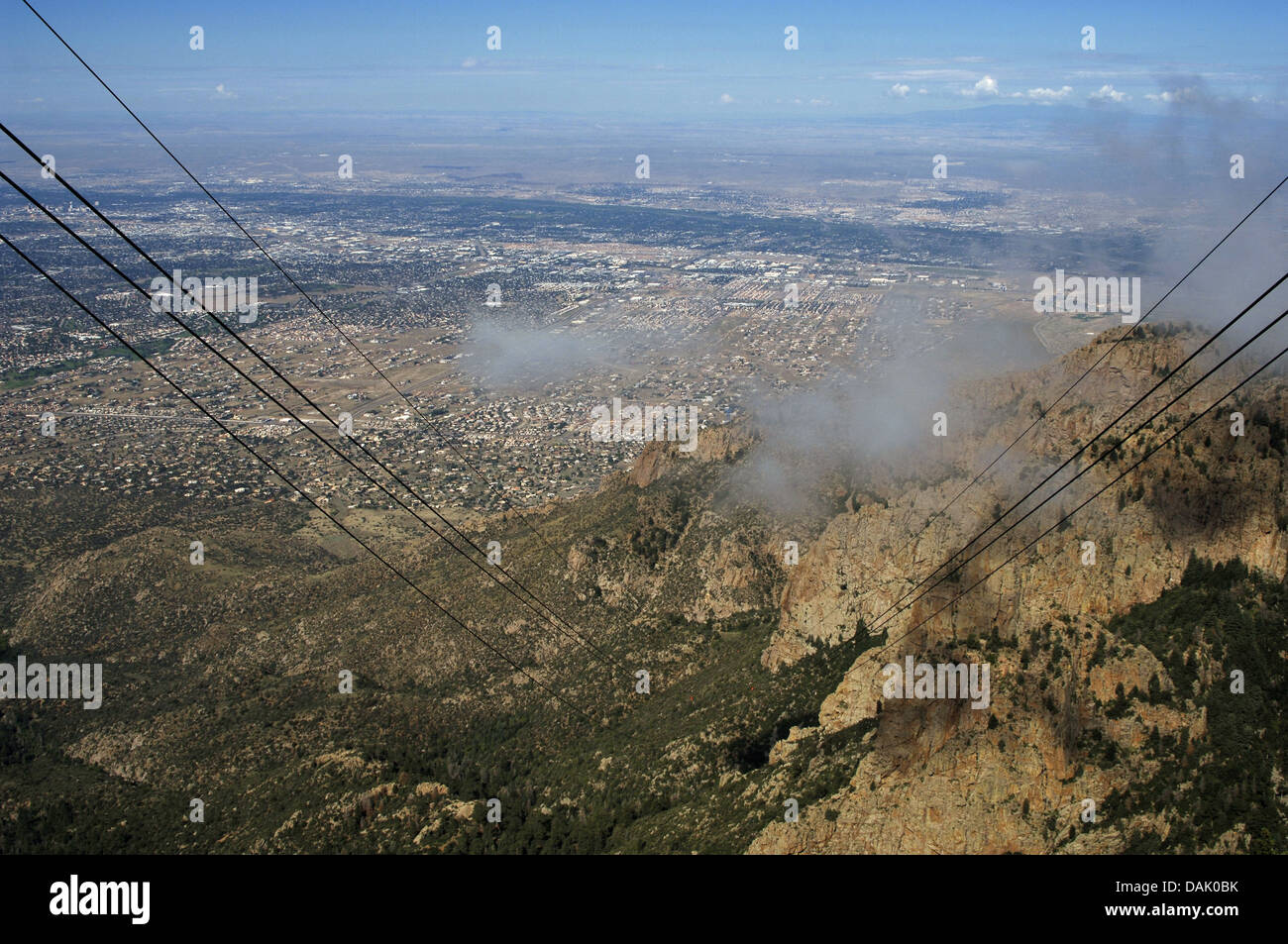 United States. Albuquerque. Panorama of the city and Sandia Mountains from the cable car. State of New Mexico Stock Photo