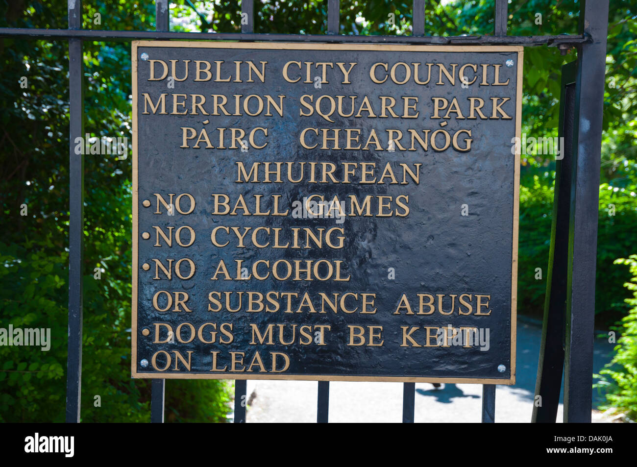 Park rules in Merrion Square central Dublin Ireland Europe Stock Photo