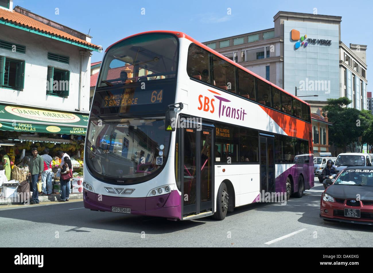dh  TRANSPORT SINGAPORE SBS transit double decker bus transport Little India Singapore Stock Photo