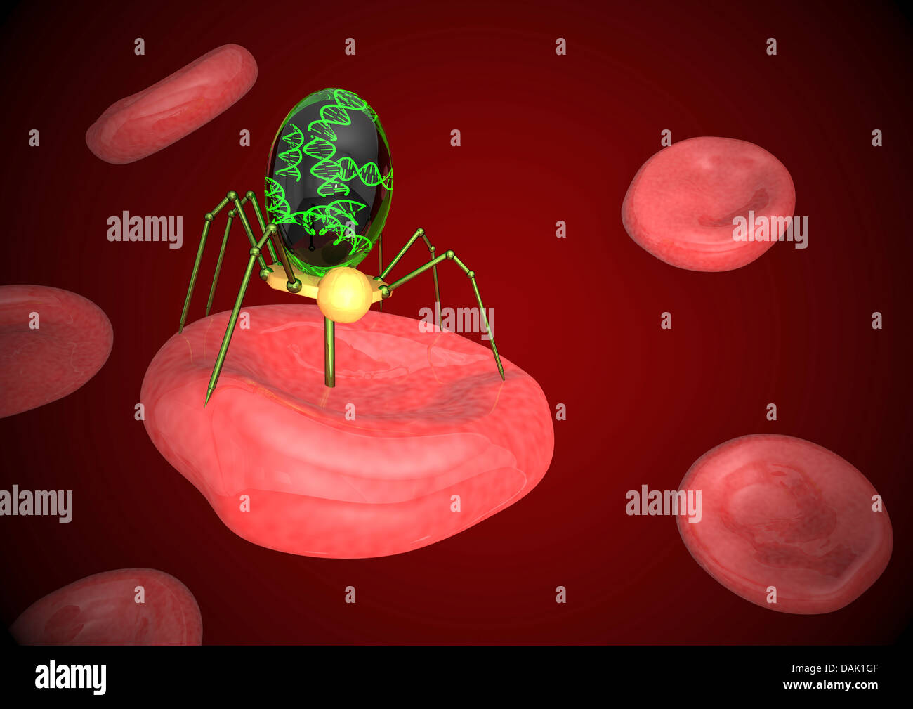 Illustration of Nanorobotics with DNA in blood Stock Photo