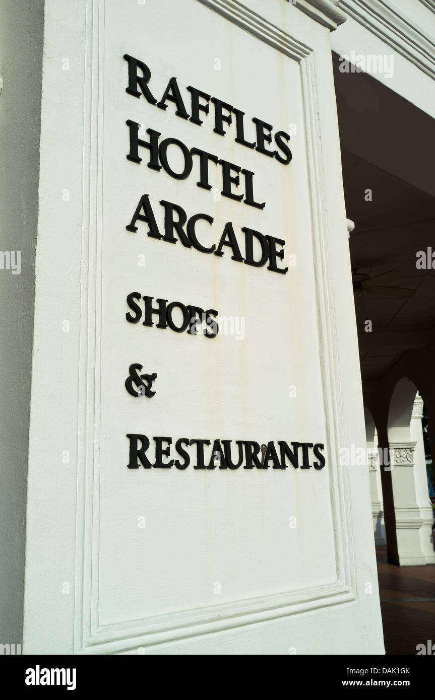dh  RAFFLES HOTEL SINGAPORE Raffles hotel arcade shops and Restaurant sign Stock Photo