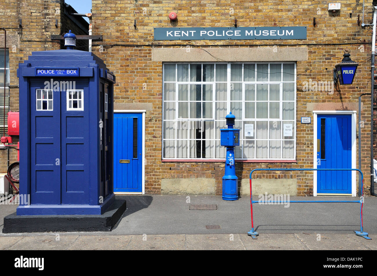 Chatham, Kent, England. Chatham Historic Dockyard. Kent Police Museum. Police Box ('Tardis') Stock Photo