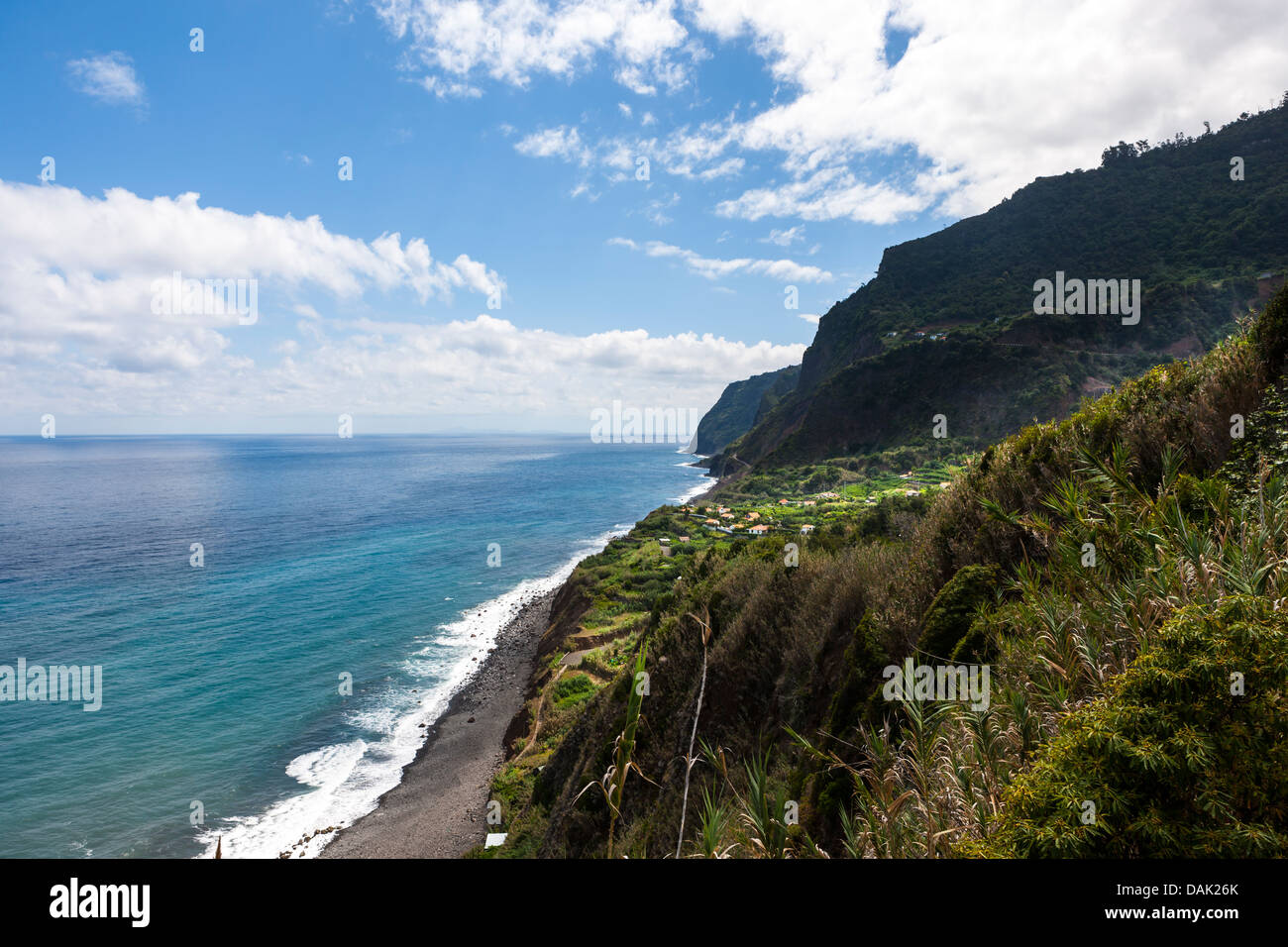 Portugal, Cliffs of Madeira at Arco de Sao Jorge Stock Photo