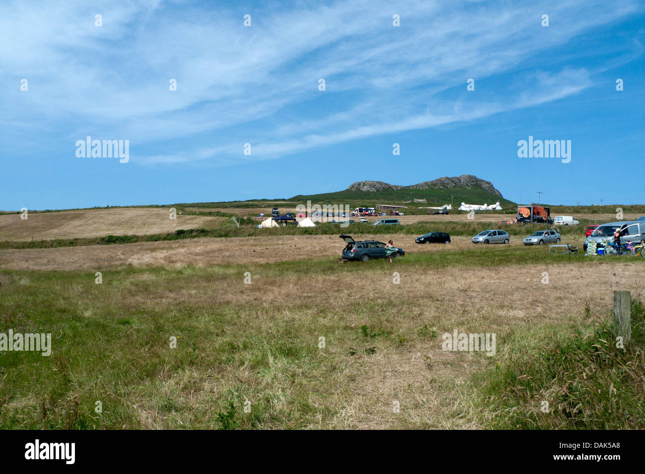 A view of the campsite looking north to St. David's Head near Whitesands Bay St. David's Pembrokeshire Wales UK Stock Photo