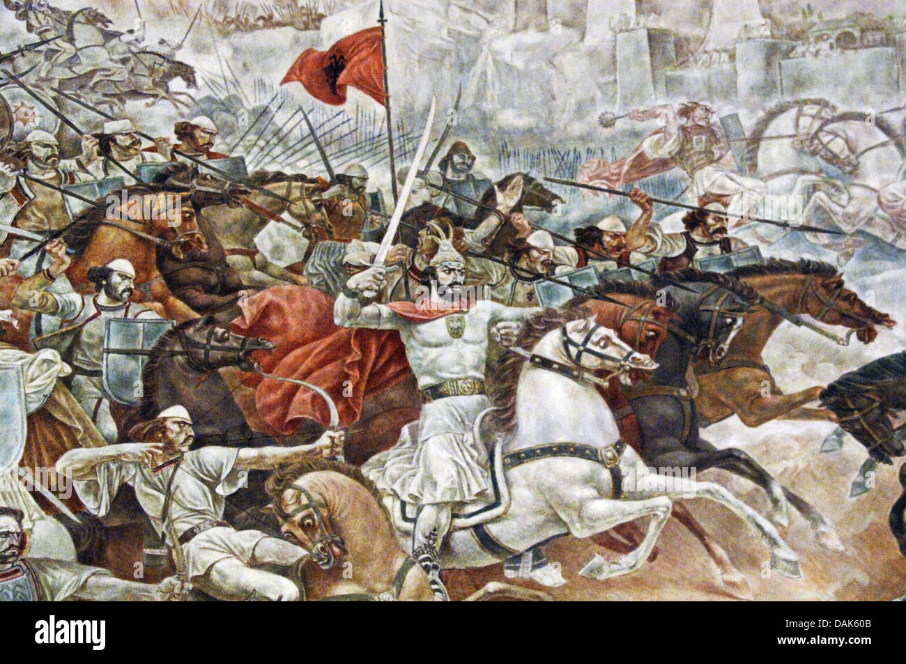 Uprising against the Ottoman Empire. Memorial wall dedicated to George Kastrioti Skanderbeg (1405–1468). Stock Photo