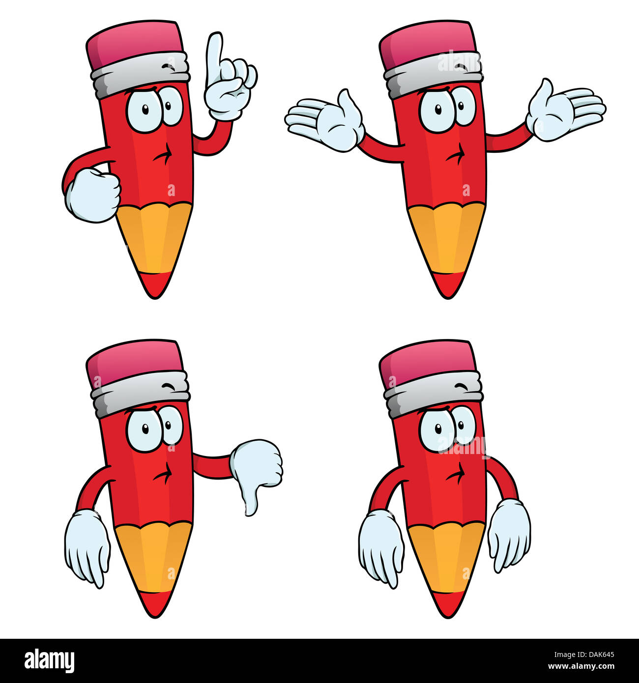 Cartoon character pencil pointing Cut Out Stock Images & Pictures - Alamy