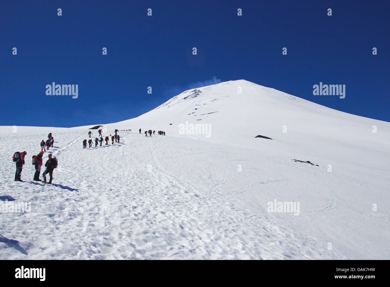 mountaineers at volcano Villarica, Chile, Patagonia Stock Photo