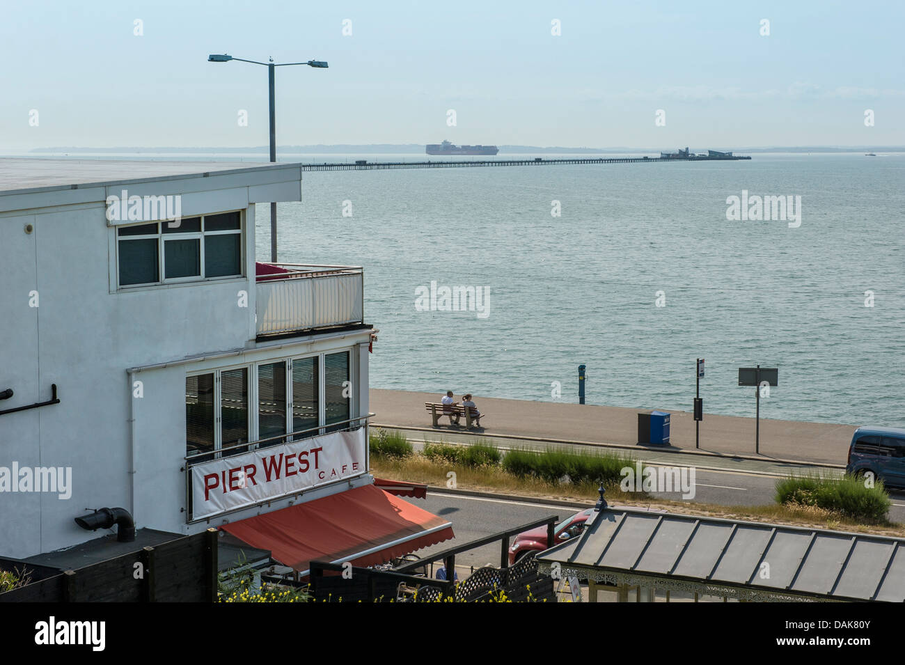 Pier West restaurant which overlooks the seafront and pier at Southend on sea,Essex, UK. Stock Photo