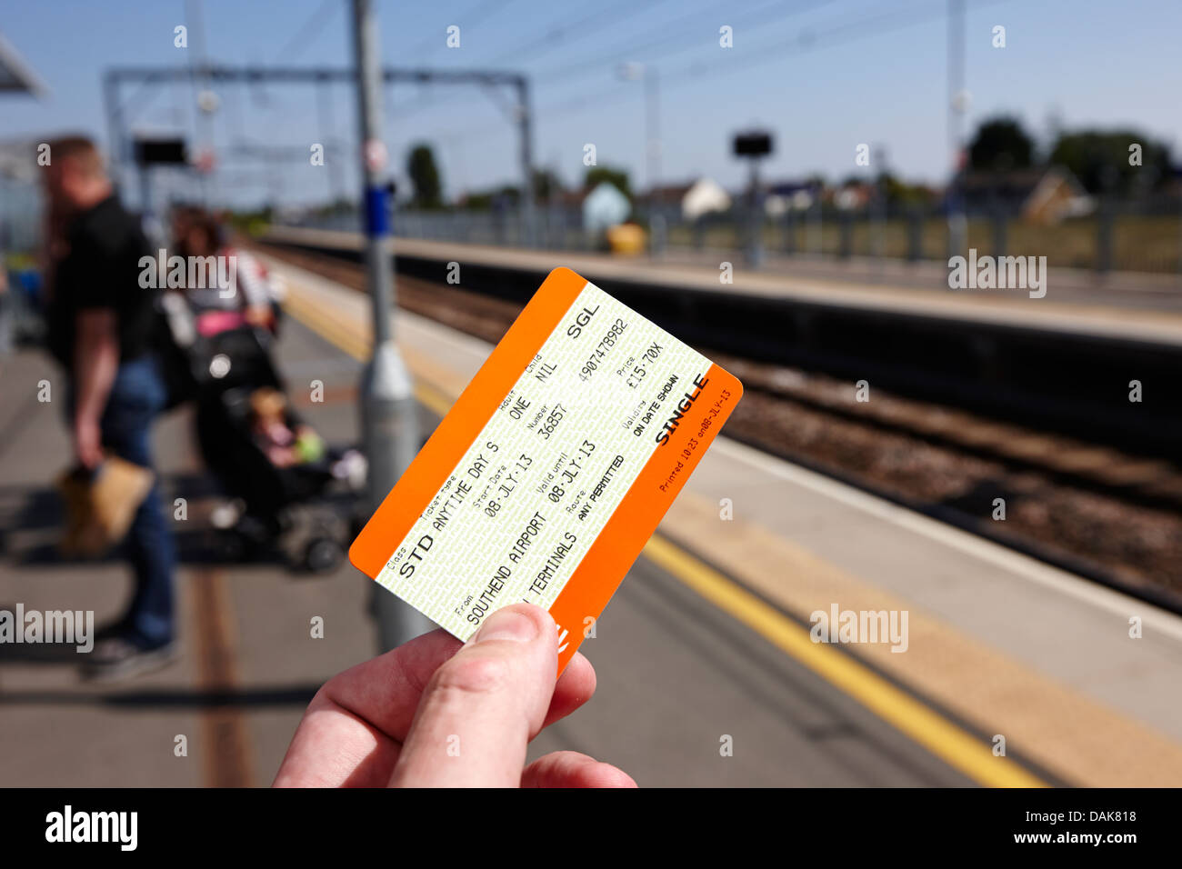 man holding standard class anytime day train ticket london, england uk Stock Photo
