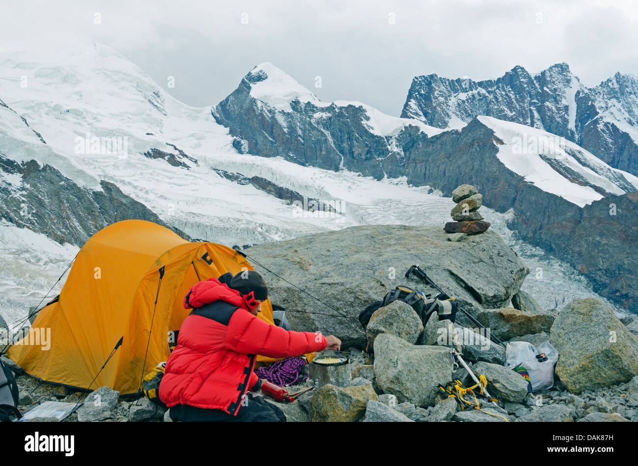 camping at Monte Rosa, Zermatt, Valais, Swiss Alps, Switzerland, Europe