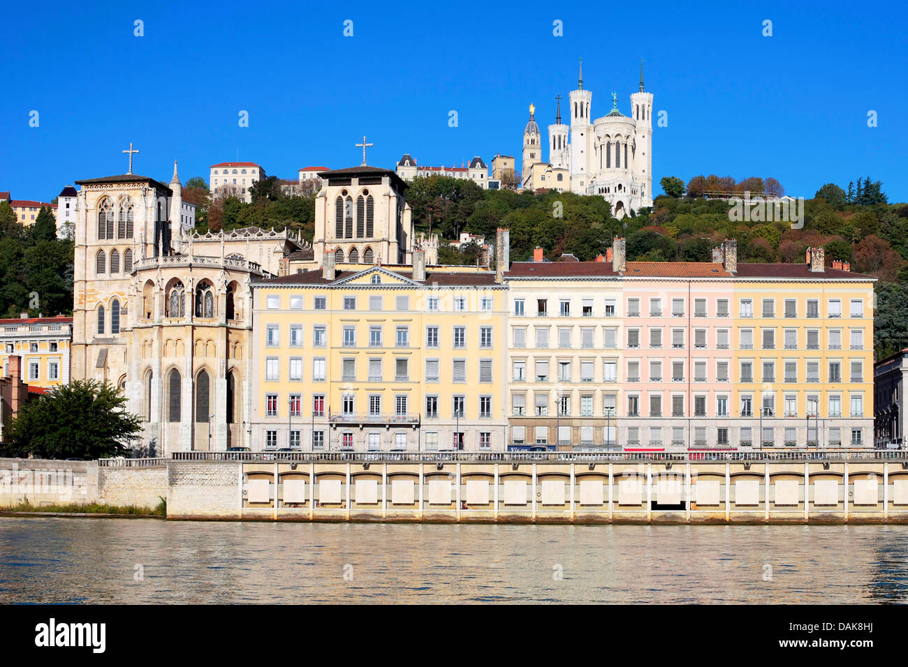 Famous view of Lyon over the Saone river Stock Photo
