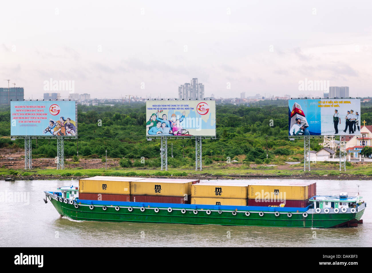 Ho Chi Minh City (Saigon), Vietnam - cargo container boat on the Saigon River Stock Photo