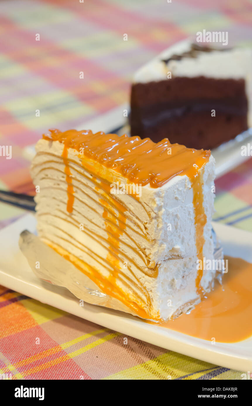 crepe cake in the cafe, homemade Stock Photo