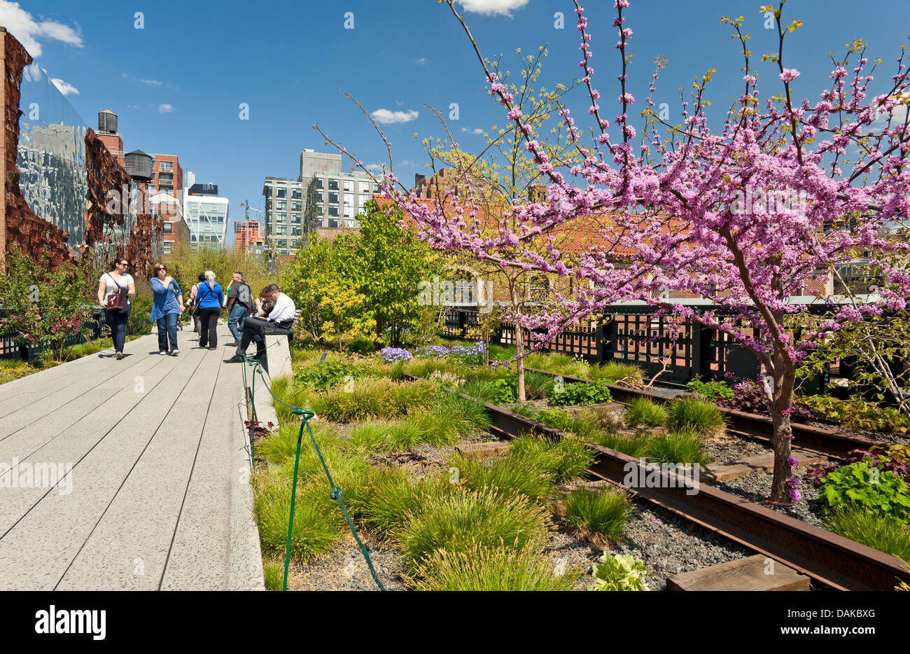 High Line New York Spring Bloom People Stock Photo