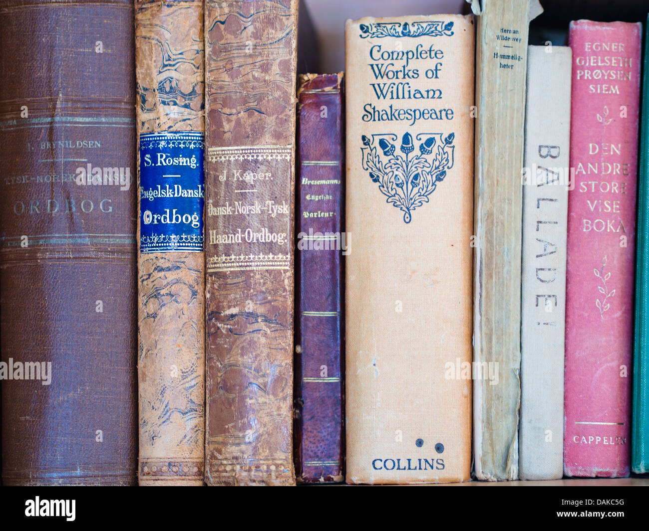 Old Faded Copy Of Complete Works Of William Shakespeare Between Other Vintage Books In A Bookcase Stock Photo Alamy