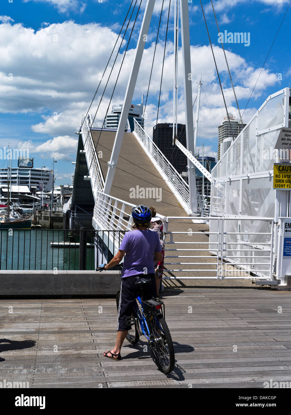 dh Viaduct Basin AUCKLAND NEW ZEALAND Woman cyclist watching Wynyard