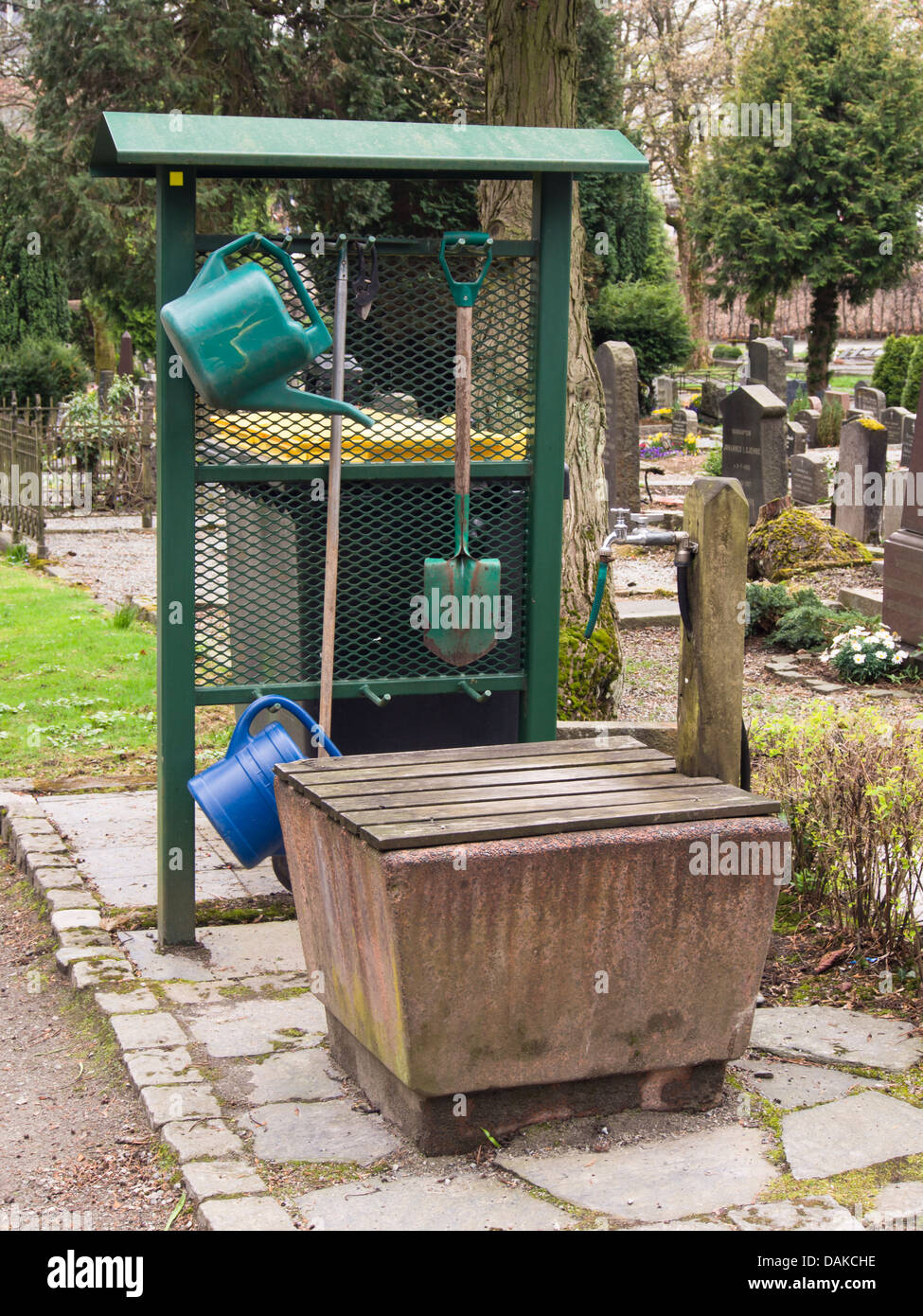 Stavanger Norway, old cemetery, equipment for tendering to the graves are in place for the visitors Stock Photo