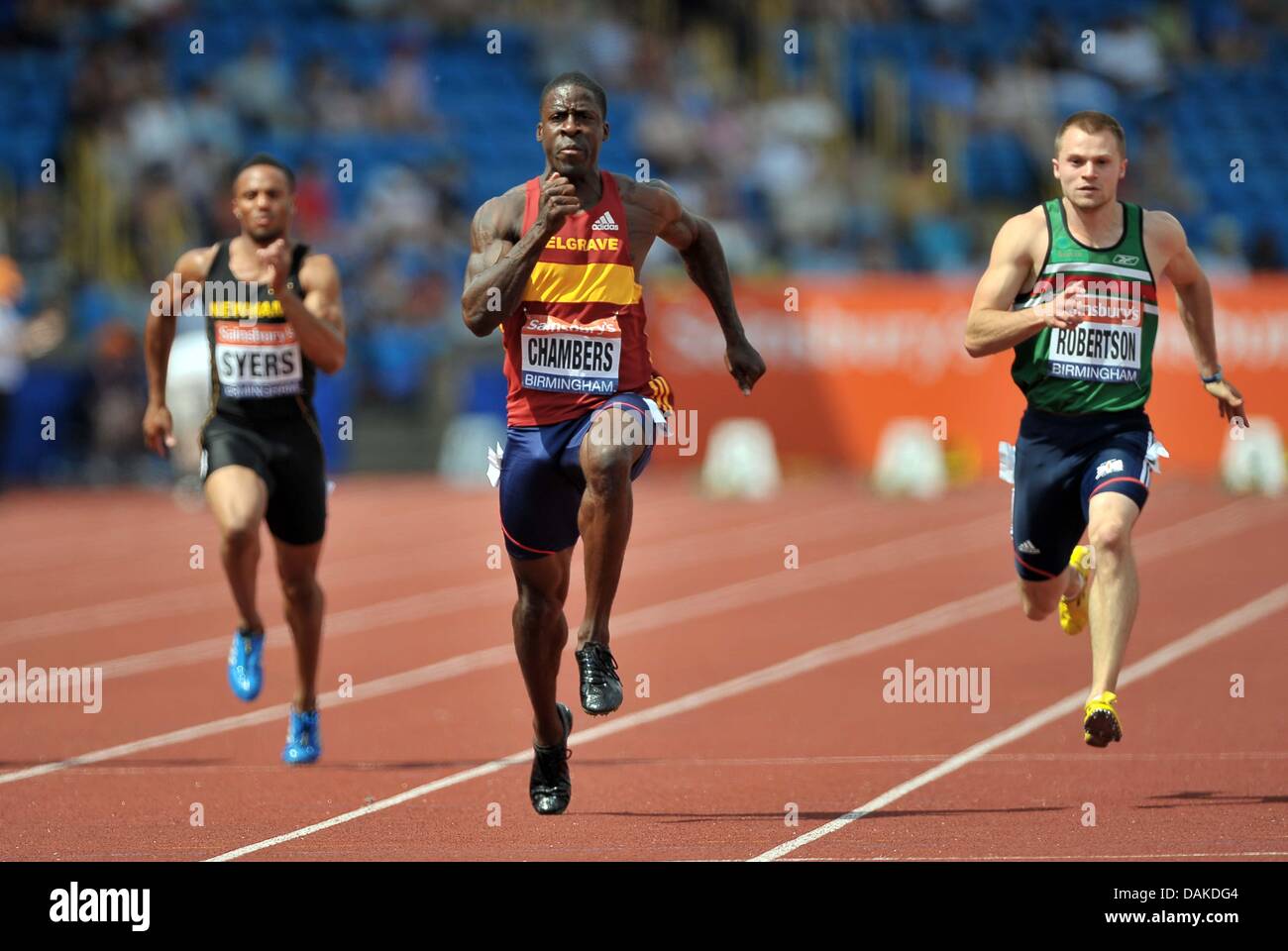 Birmingham, UK. 13th July, 2013. Dwain CHAMBERS (BELGRAVE) wins his semi-final. Sainsburys British Championships. Diamond League. Alexander Stadium. Birmingham. UK. 13/07/2013. © Sport In Pictures/Alamy Live News Stock Photo