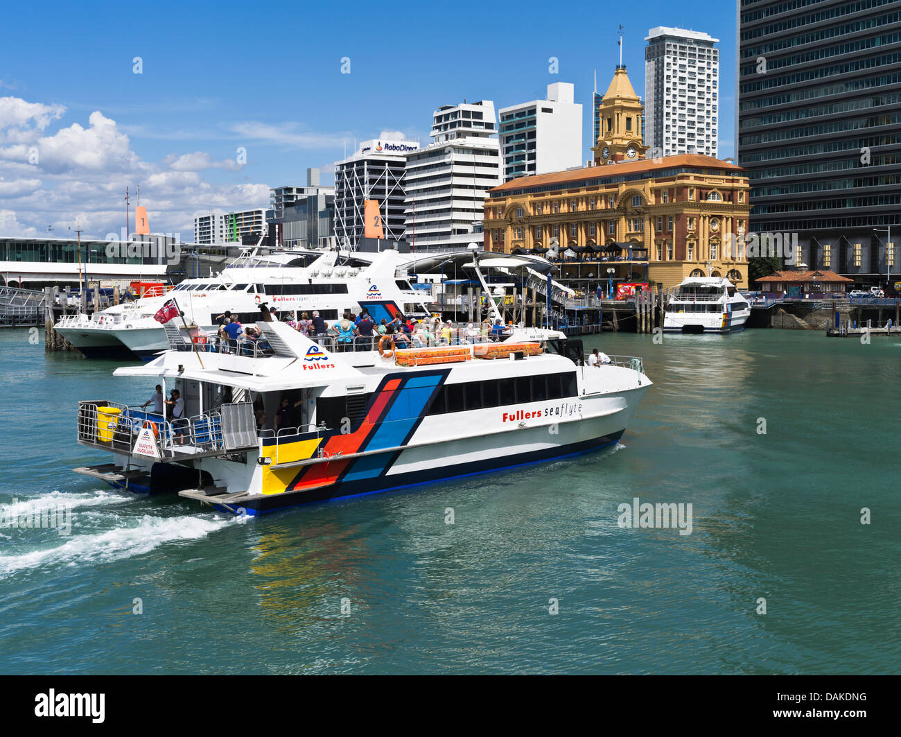 dh Catamaran ferry pier AUCKLAND NEW ZEALAND Harbour Ferries fullers sea flyte terminal building waterfront boat trip city waitemata harbor Stock Photo