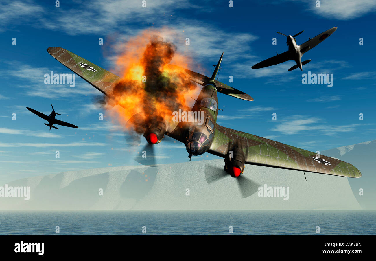 Heinkel He111 H2,Shot Down By Spitfires, Stock Photo