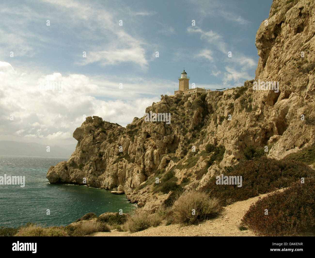 Ireon cape lighthouse, Greece, Attica, Corinthia Stock Photo