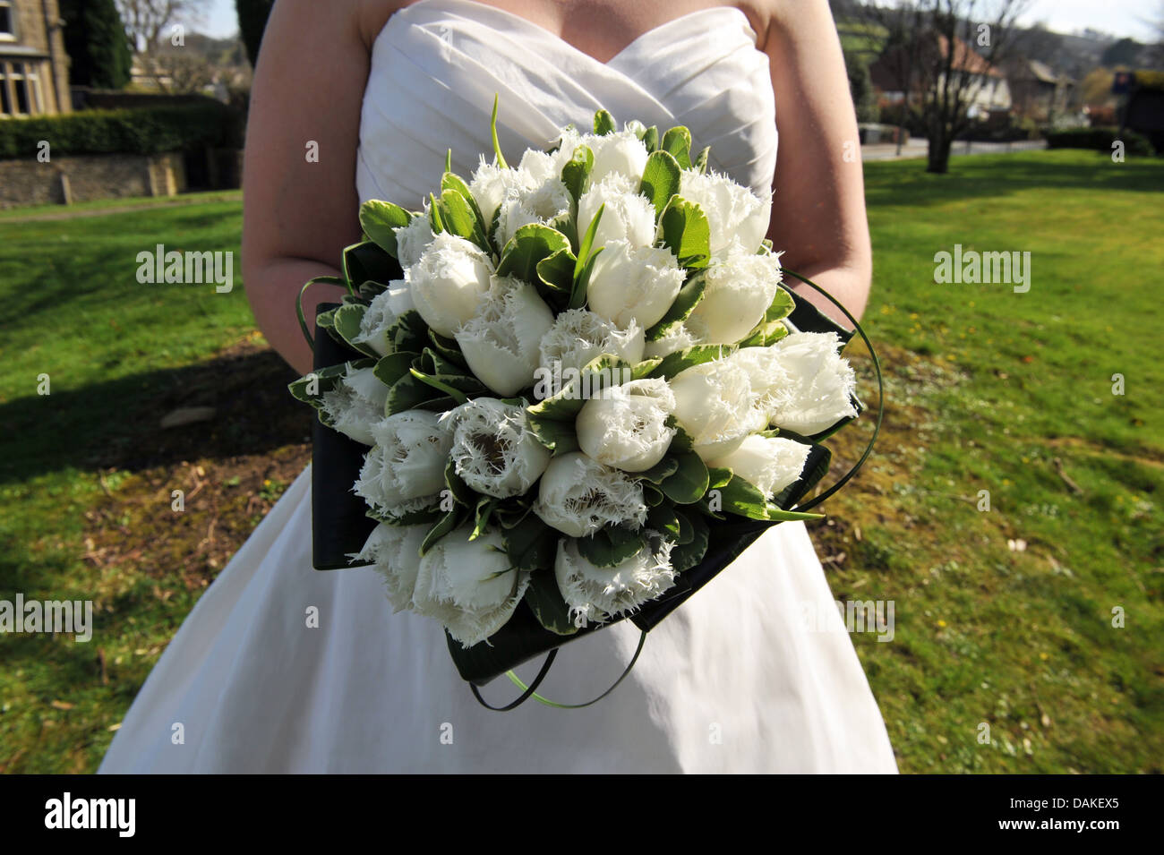 A close up of bride's wedding flower bouquet Stock Photo
