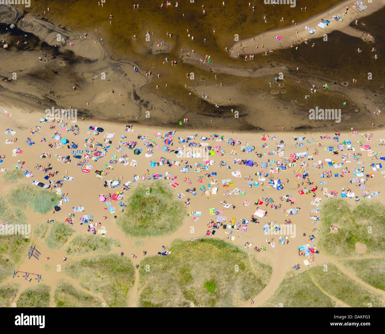 Aerial view of people on beach, Rullsand, Uppland, Sweden Stock Photo