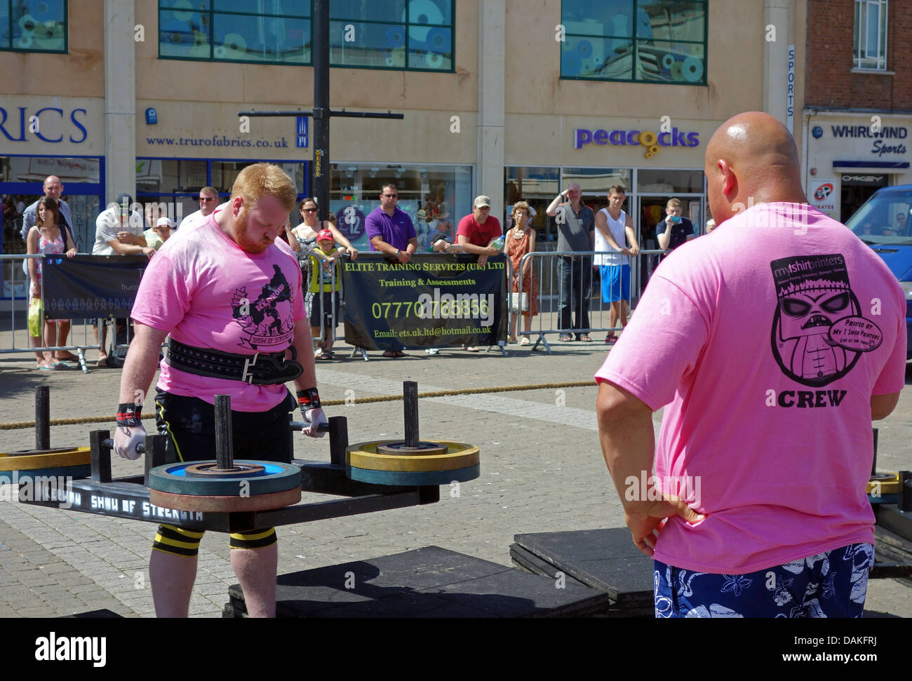 A competitor in the ' kernow  stongman ' contest, Truro, Cornwall, UK Stock Photo