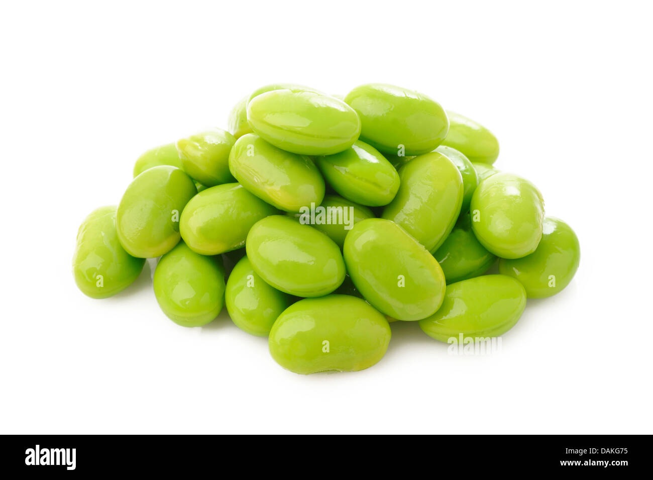boiled green soy beans, japanese beans on white background Stock Photo