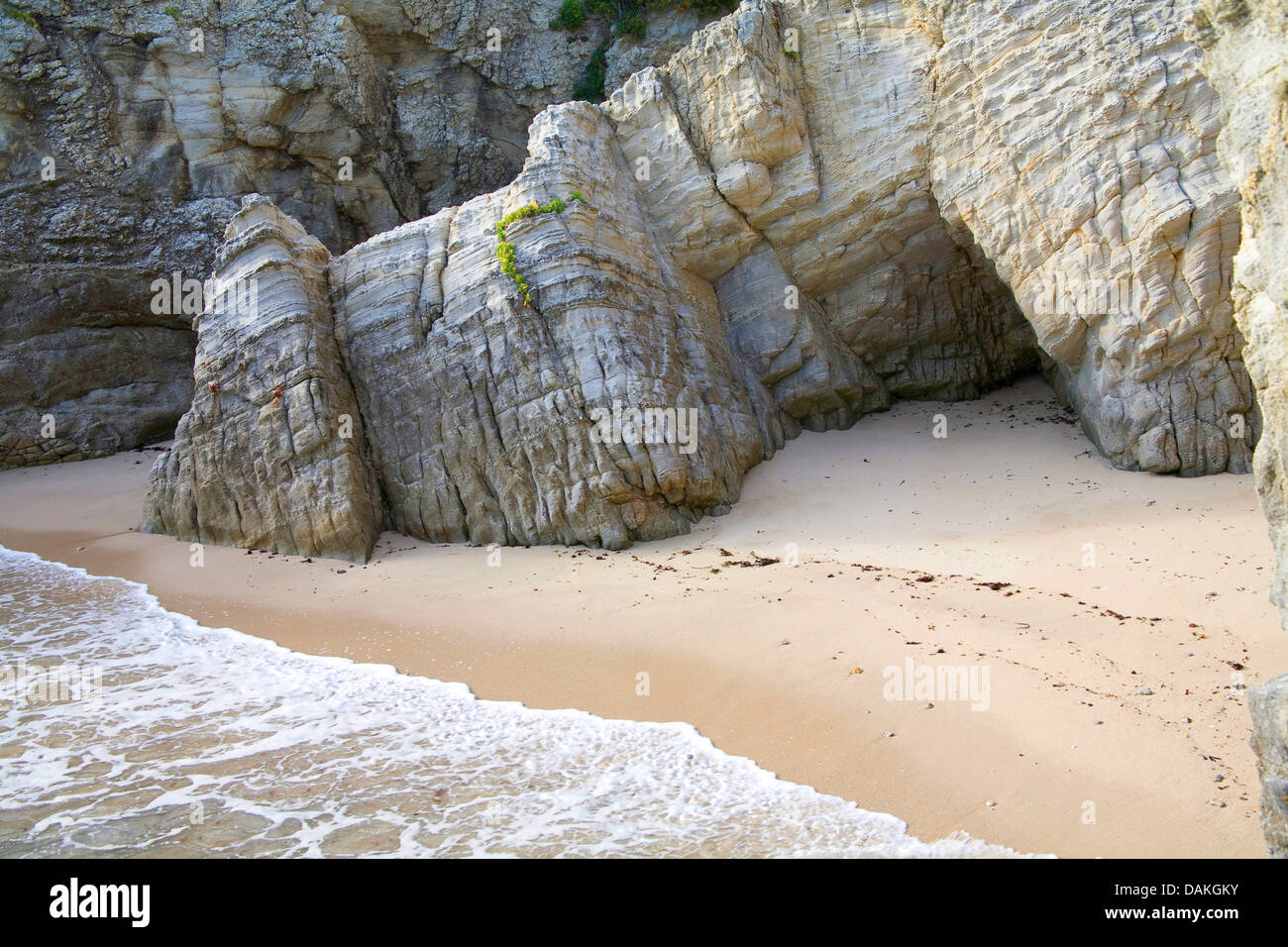 rocky coast with sandy bay, France, Brittany Stock Photo