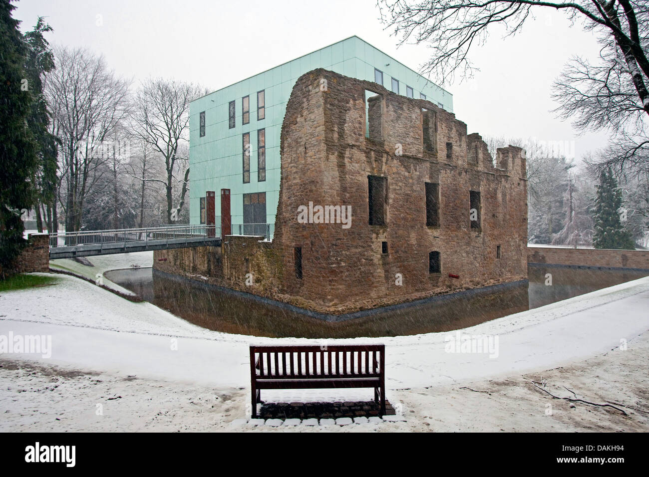 the Kubus in the ruins of Weitmar palace in Bochum-Weitmar, Germany, North Rhine-Westphalia, Ruhr Area, Bochum Stock Photo