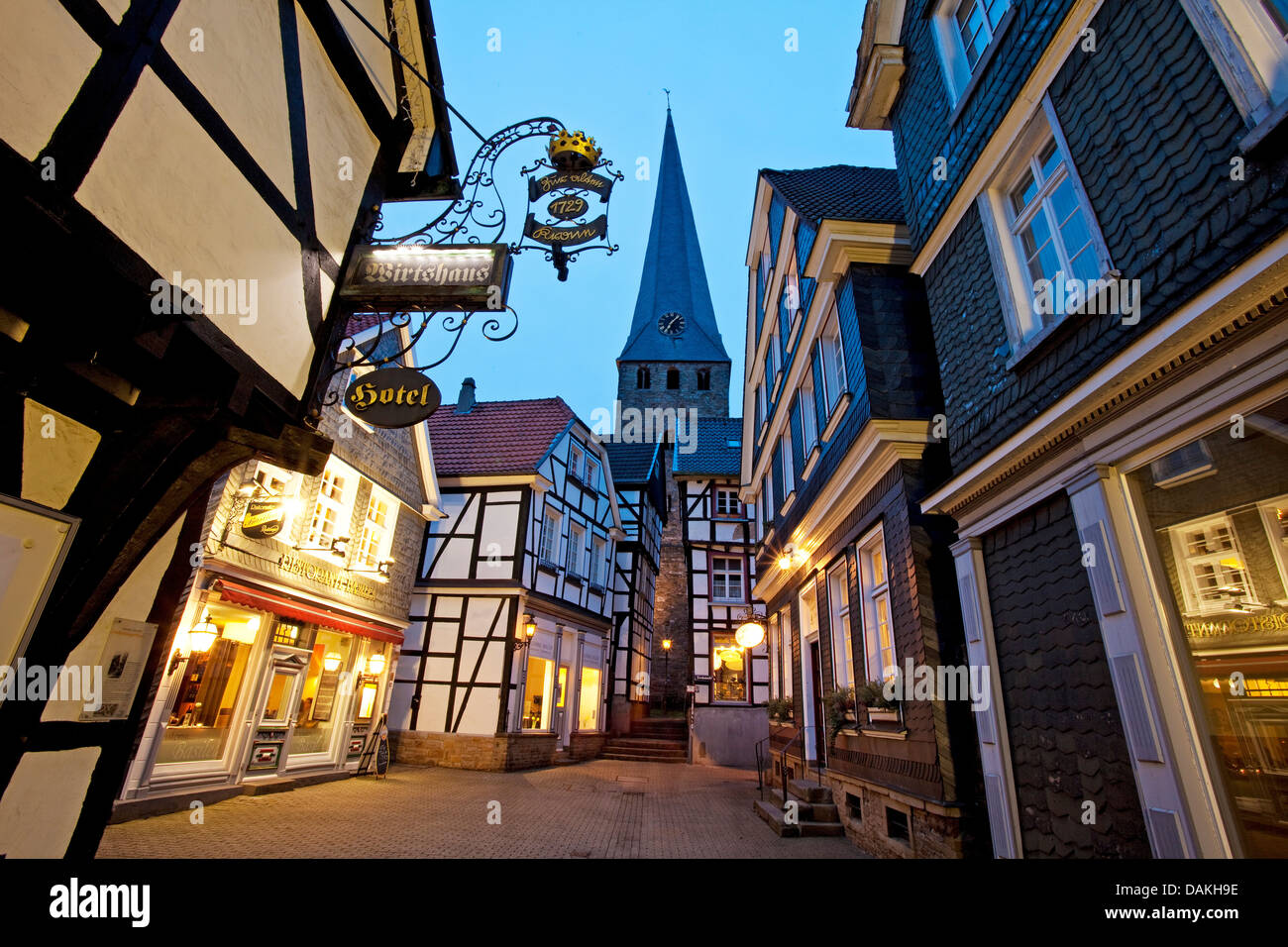 old city of Hattingen with Sankt Georg church, Germany, North Rhine-Westphalia, Ruhr Area, Hattingen Stock Photo