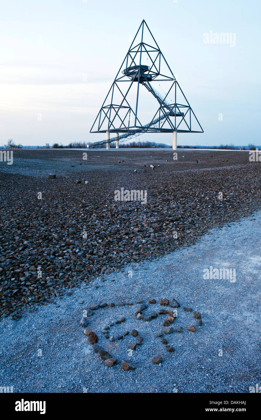 Tetraeder in Bottrop with a heart of stones in the way, Germany, North Rhine-Westphalia, Ruhr Area, Bottrop Stock Photo