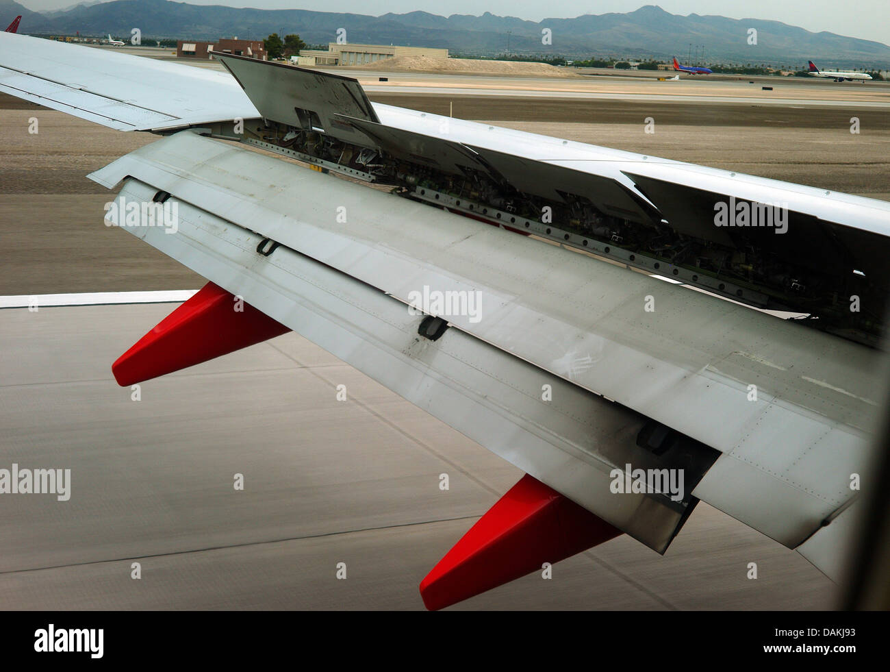 Jet wing spoiler increase drag during landing hrdraulics Stock Photo
