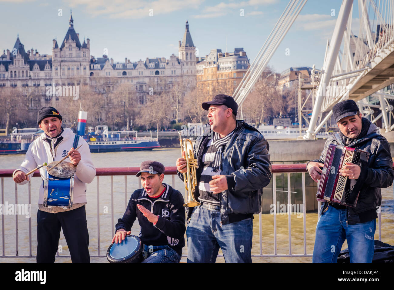 Musicians playing on the Southbank, London Stock Photo