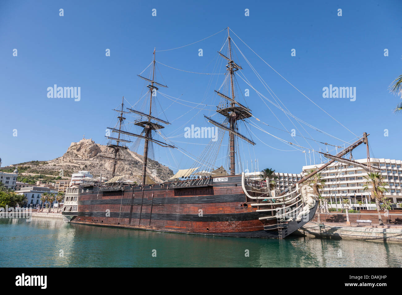 Replica of the historic Santisima Trinidad in the harbour of Alicante in Spain Stock Photo