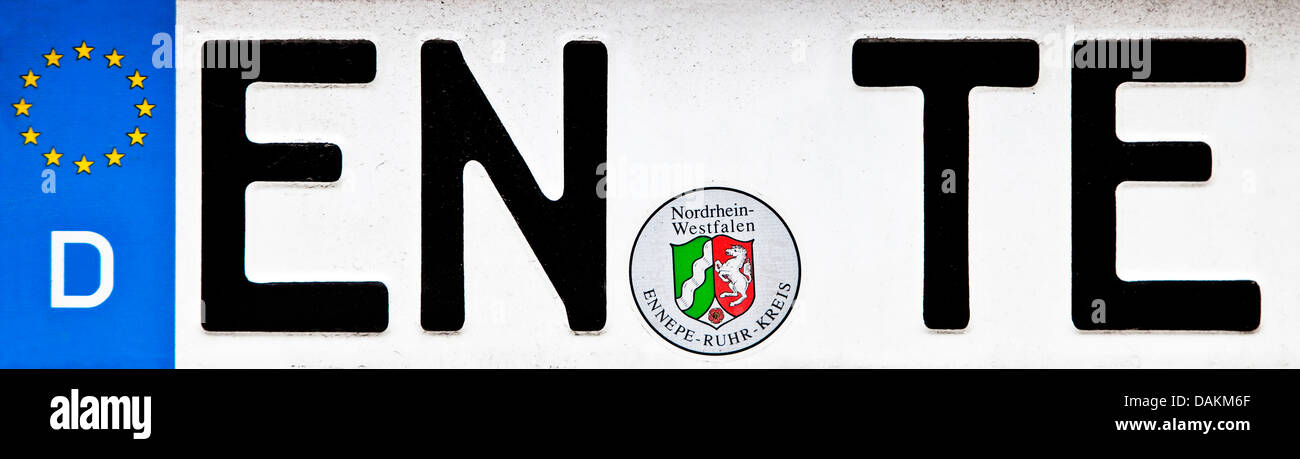 Ente number plate, Germany, North Rhine-Westphalia, Ruhr Area Stock Photo