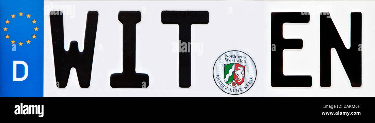 Witen number plate, Germany, North Rhine-Westphalia, Ruhr Area, Witten Stock Photo